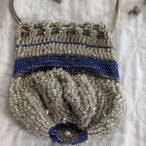 Elegant Beaded Pouch - Silver and Blue
